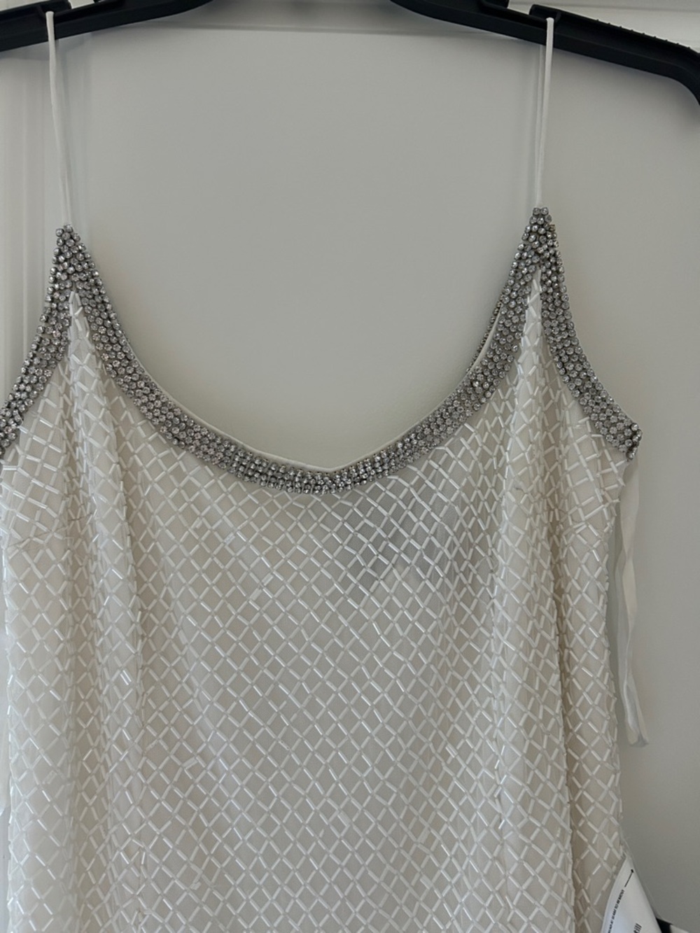 White & Silver Mac Duggal 93551 rhinestone and beaded gown, Size 10  NWT - Picture 9 of 9
